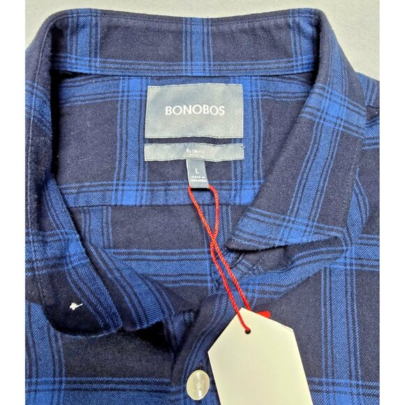 Bonobos Slim Fit Blue Black Plaid Flannel Shirt Men’s Large NWT - Picture 6 of 16